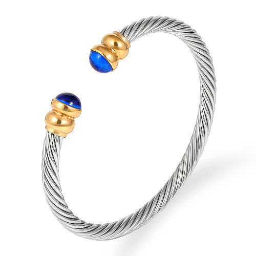 Simple Style Round Stainless Steel Rhinestones Bangle In Bulk