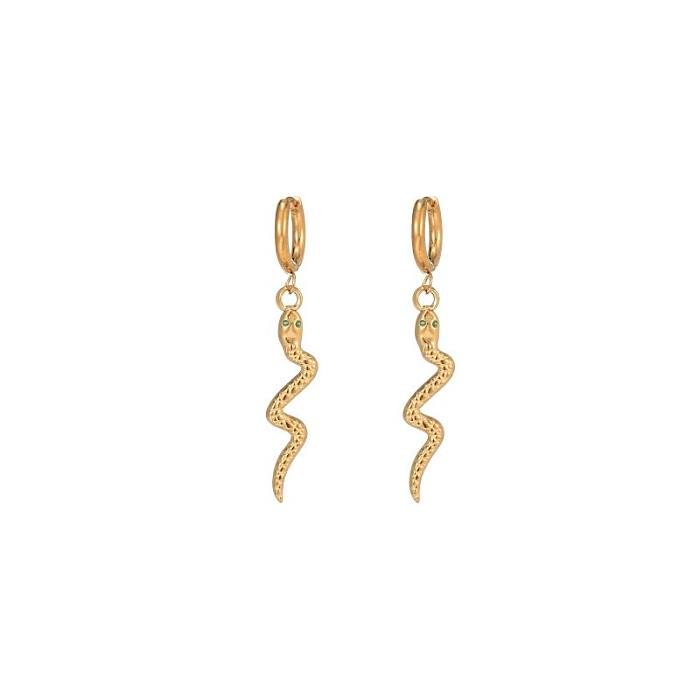 1 Pair Queen Snake Enamel Plating Inlay Stainless Steel  Zircon 18K Gold Plated Drop Earrings