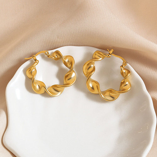 1 paire de boucles d'oreilles créoles plaquées or 18 carats, style Simple et élégant, couleur unie, placage torsadé