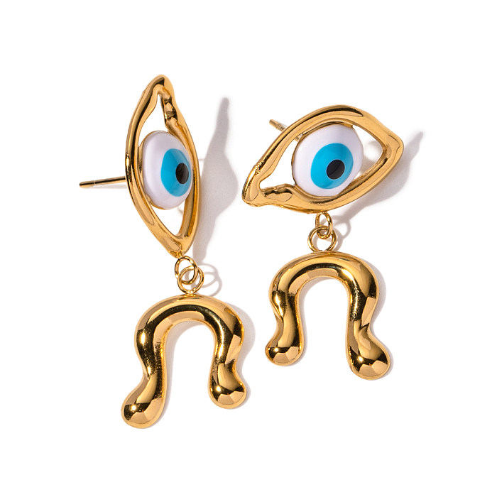1 Pair Simple Style Commute Devil'S Eye Asymmetrical Enamel Plating Stainless Steel  18K Gold Plated Drop Earrings