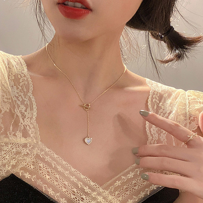 Fashion Heart Stainless Steel Necklace Inlay Artificial Diamond Stainless Steel  Necklaces