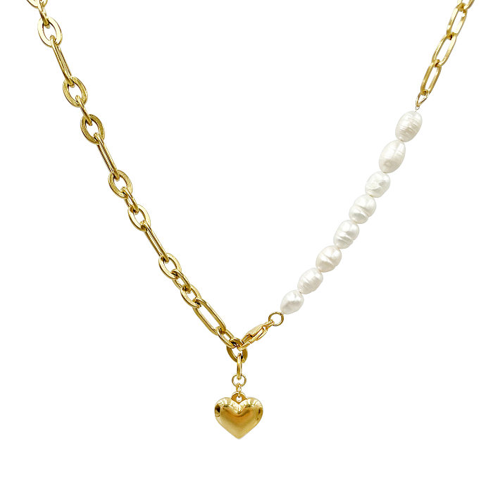 Fashion Heart Shape Stainless Steel  Pearl Plating Pendant Necklace 1 Piece