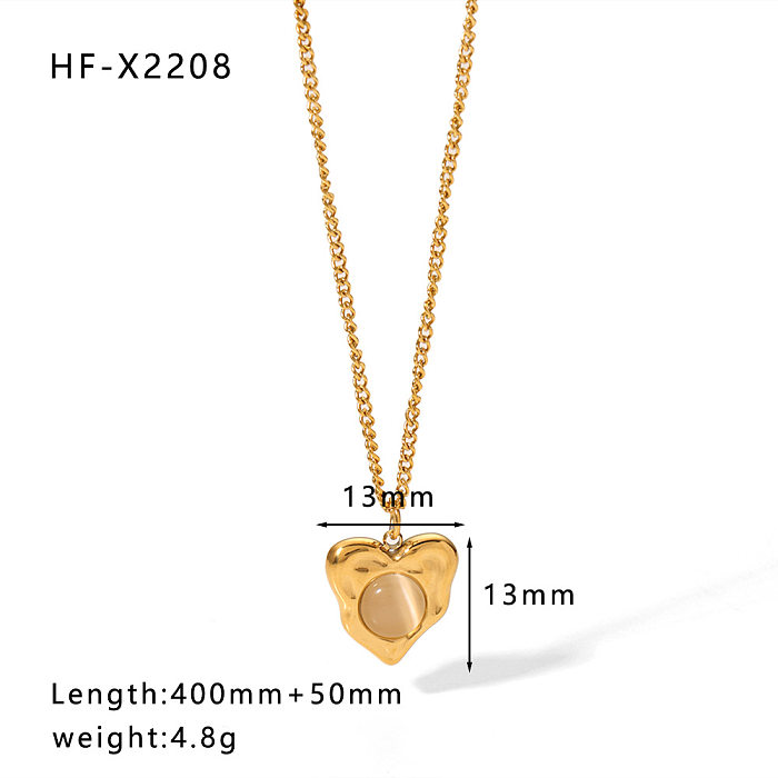 Simple Style Round Heart Shape Stainless Steel  Stainless Steel Inlay Rhinestones Pendant Necklace