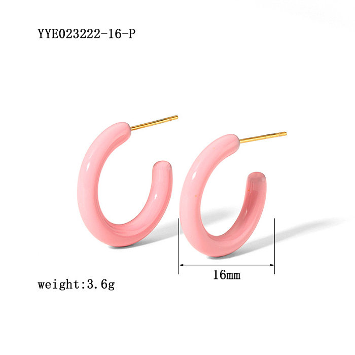 1 par de aretes chapados en oro de 18 quilates de acero inoxidable con forma de C estilo coreano básico