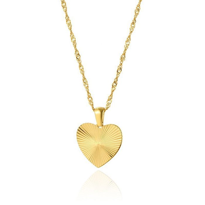 Sweet Heart Shape Stainless Steel  Plating Inlay Shell Zircon 18K Gold Plated Pendant Necklace