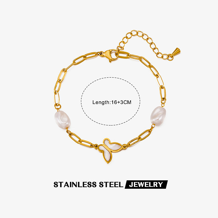 IG Style Star Moon Butterfly Stainless Steel Plating Inlay Artificial Pearls Shell Bracelets