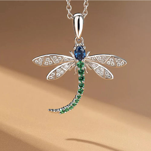 Casual Vacation Dragonfly Stainless Steel  Copper Plating Inlay Rhinestones Glass White Gold Plated Pendant Necklace