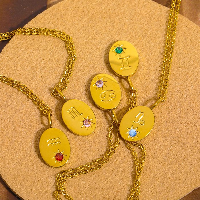 Großhandel Retro-Sternbild-Halskette aus Edelstahl mit 18 Karat vergoldetem Zirkon-Anhänger
