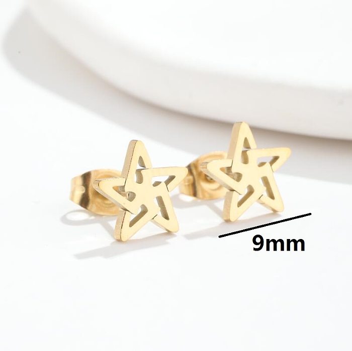 Modische Ohrstecker mit Blatt- und Buchstaben-Stern-Motiv, Edelstahlbeschichtung, 1 Paar