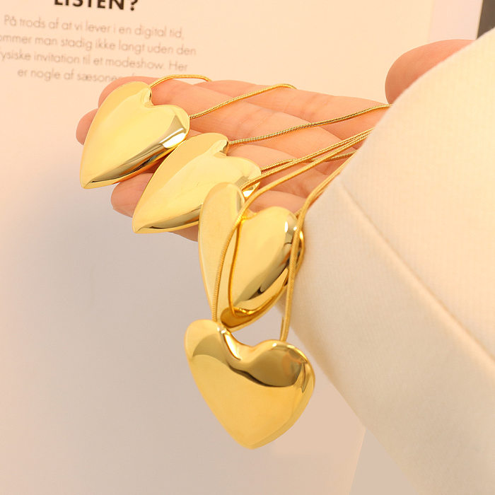 Collier pendentif cœur pêche de Style français, chaîne en os de serpent, acier inoxydable, or 18 carats