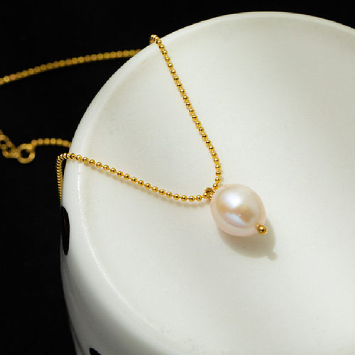 Lady Geometric Imitation Pearl Stainless Steel Pendant Necklace