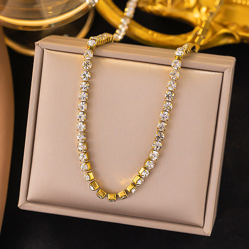 Luxurious Multicolor Stainless Steel  Inlay Zircon Necklace