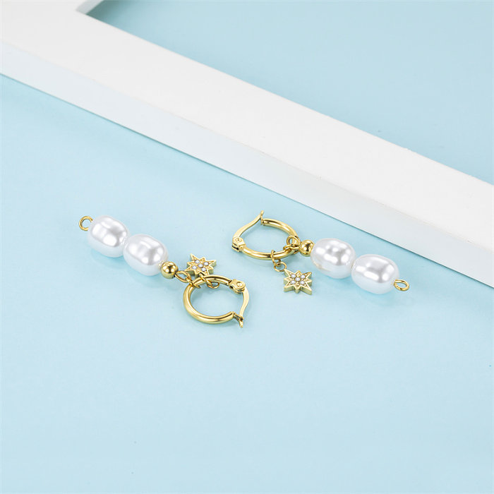 1 Pair Casual Cute Simple Style Star Plating Inlay Stainless Steel  Shell Zircon Gold Plated Drop Earrings