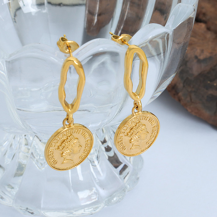 1 Pair Vintage Style Round Plating Stainless Steel 18K Gold Plated Drop Earrings