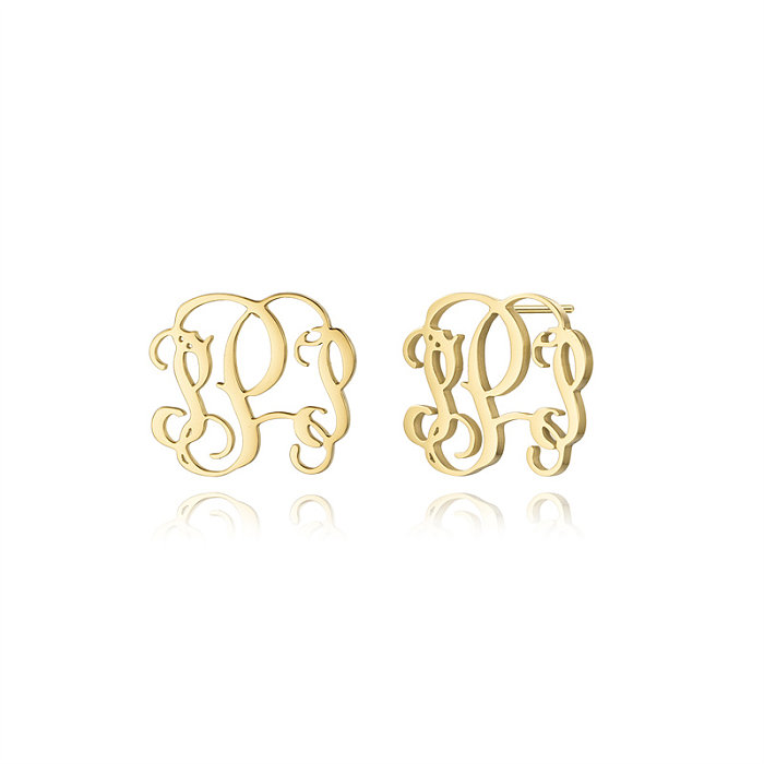 1 Piece Simple Style Letter Plating Stainless Steel  Stainless Steel 18K Gold Plated Ear Studs