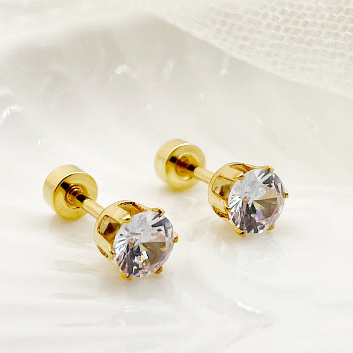1 Pair Simple Style Geometric Stainless Steel  Inlay Rhinestones Gold Plated Ear Studs