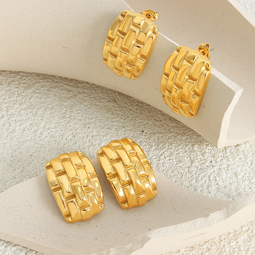 1 par de pendientes chapados en oro de 18 quilates de acero inoxidable con revestimiento geométrico de estilo moderno