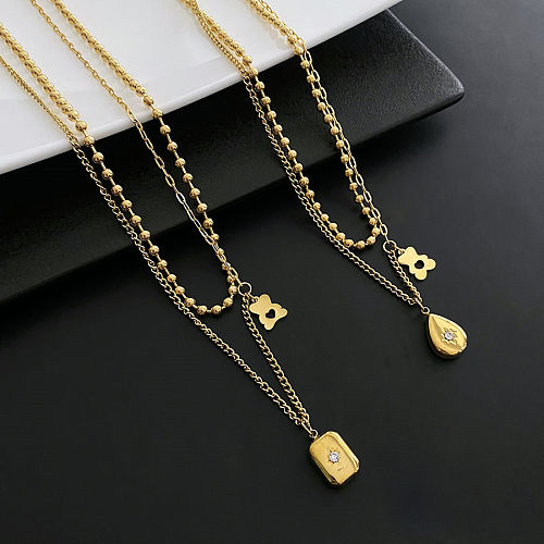 Fashion Water Droplets Stainless Steel Plating Zircon Layered Necklaces 1 Piece