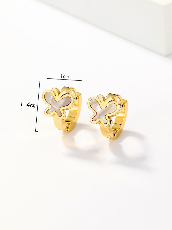 1 par de brincos de argola banhados a ouro com folha de bordo doce em forma de coração e borboleta em aço inoxidável
