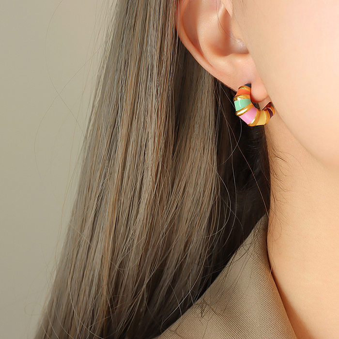 Fashion Color Block Stainless Steel Enamel Earrings 1 Pair
