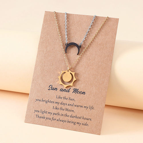 1 Set Fashion Sun Moon Stainless Steel  Stainless Steel Polishing Plating Pendant Necklace