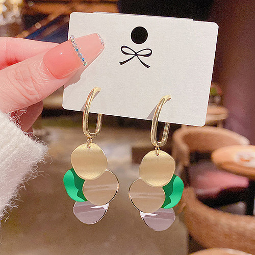 1 Paar runde Edelstahl-Ohrringe im koreanischen Stil mit Farbblockdesign