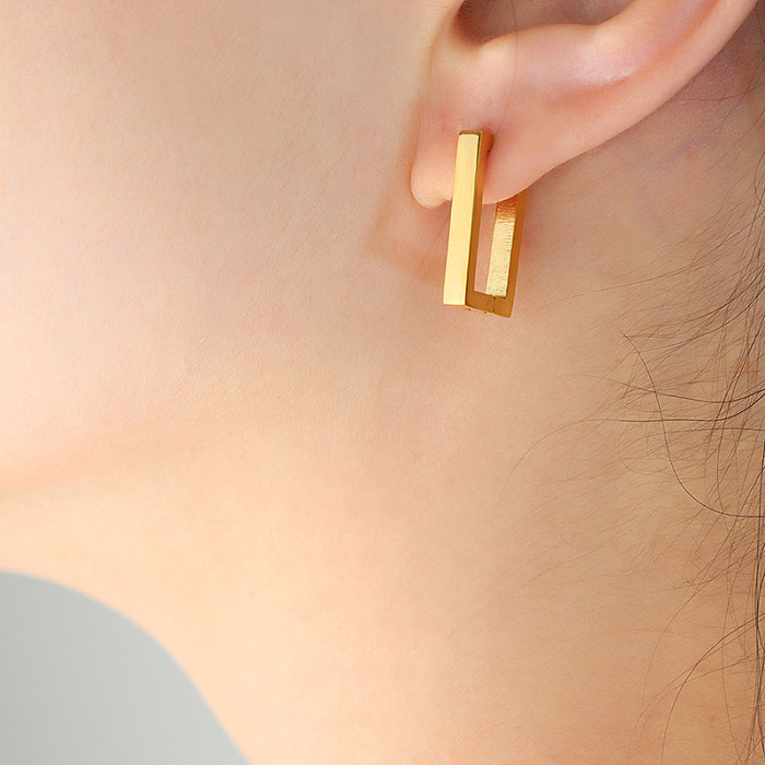 1 paire de boucles d'oreilles rectangulaires de Style Simple, plaquées en acier inoxydable