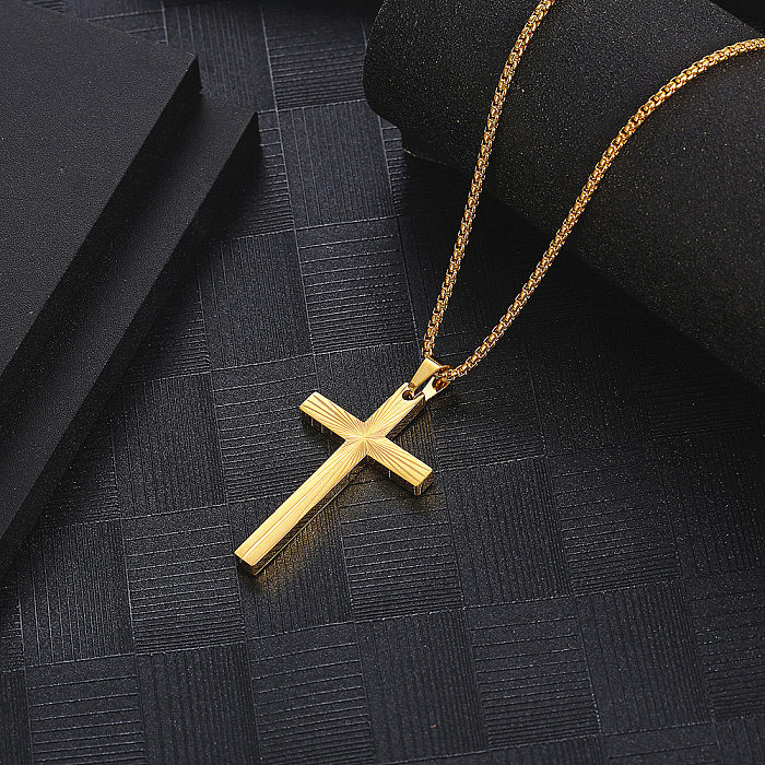 Collier pendentif en acier inoxydable avec croix de style simple et décontracté