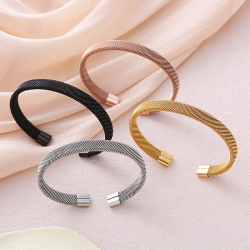 INS Style Simple Style C Shape Solid Color Stainless Steel Plating Cuff Bracelets