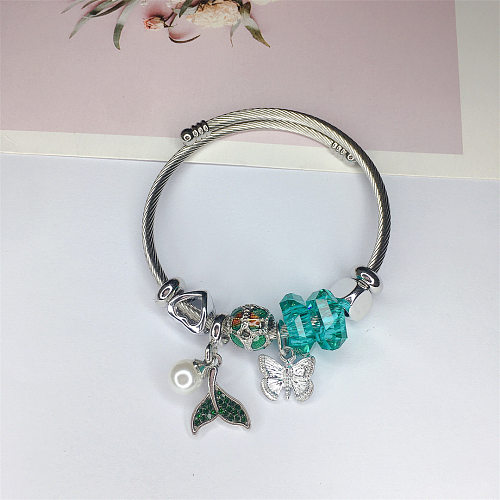 Simple Style Butterfly Titanium Steel Plating Inlay Artificial Gemstones Bangle