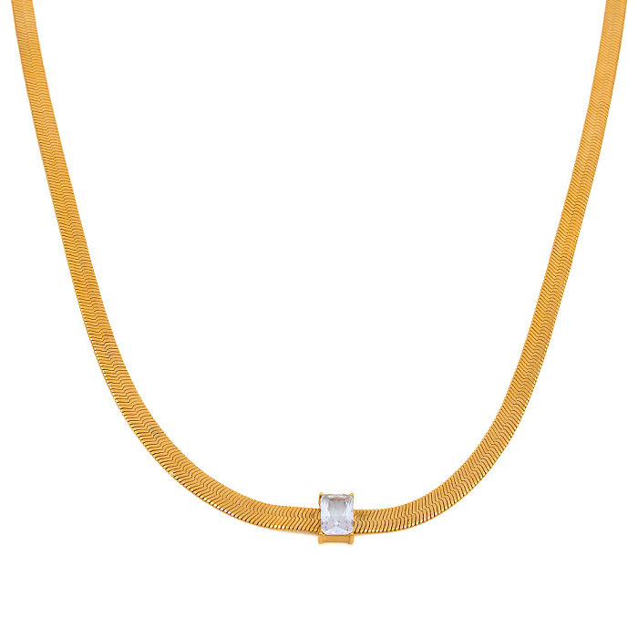 Collier Fashion Carré en Acier Inoxydable avec Incrustation de Zircon 1 Pièce