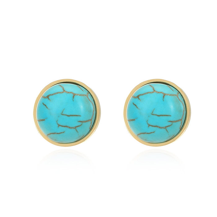 Wholesale Simple Round Turquoise Stainless Steel  Earrings jewelry