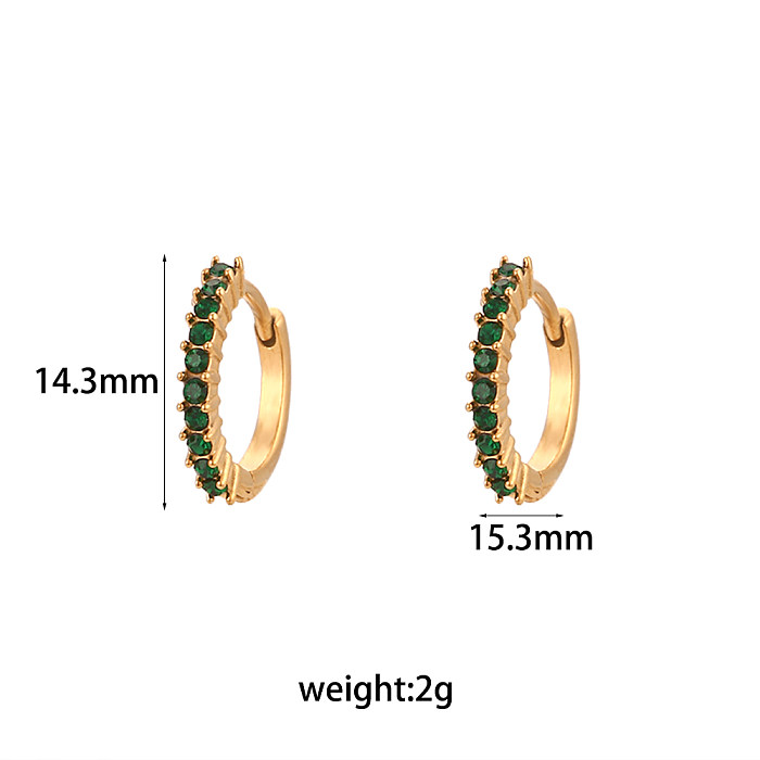 1 Paar moderne, runde, mit 18 Karat vergoldete Zirkon-Ohrringe mit Inlay aus Edelstahl plattierte Creolen