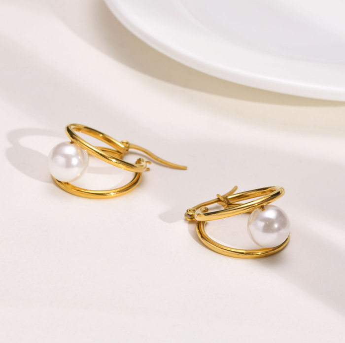 1 Pair IG Style Simple Style U Shape Plating Inlay Stainless Steel Artificial Pearls 18K Gold Plated Earrings