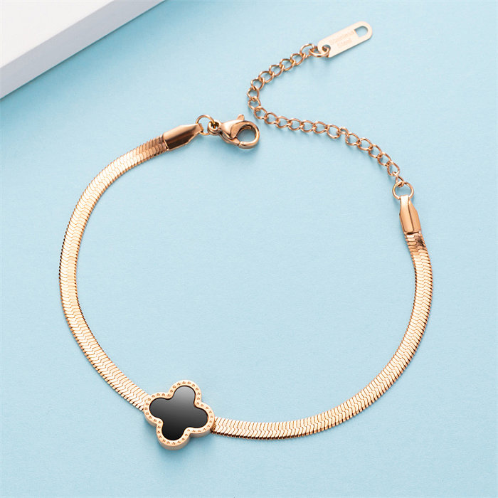 Casual Simple Style Four Leaf Clover Stainless Steel Titanium Steel Polishing Plating Rose Gold Plated Bracelets