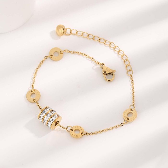 Elegante streetwear oval numeral romano borboleta titânio aço banhado a ouro pulseiras a granel
