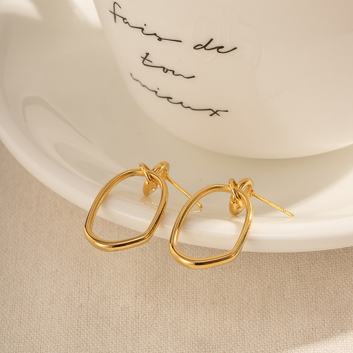 1 paire de boucles d'oreilles pendantes en acier inoxydable plaqué or 18 carats, Style IG Simple, placage rond ajouré