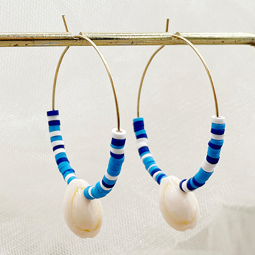 1 Pair Casual Vacation Beach Round Shell Polishing Plating Stainless Steel  Shell Soft Clay Gold Plated Hoop Earrings