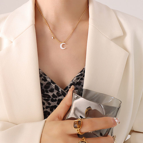 Women'S Fashion Geometric Moon Stainless Steel Necklace Plating Zircon Stainless Steel  Necklaces