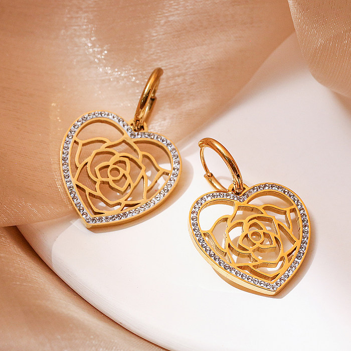 1 paire de boucles d'oreilles pendantes en acier inoxydable et Zircon plaqué or 18 carats, Style Vintage, avec incrustation de fleur d'arbre