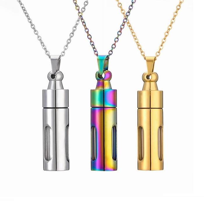 Retro Streetwear Parfümflasche Edelstahl Glasbeschichtung Anhänger Halskette