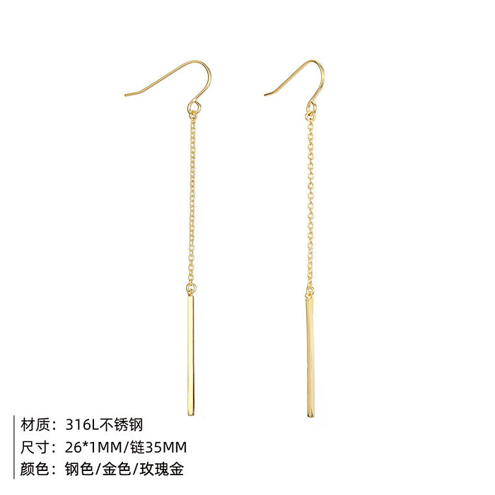 Fashion Simple Long Type Stainless Steel  Gold-plated Chain Ear Hook Earrings For Women