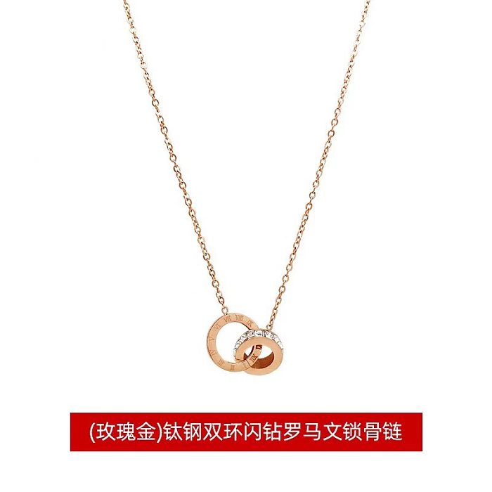 Simple Style Circle Stainless Steel Plating Inlay Artificial Diamond Pendant Necklace