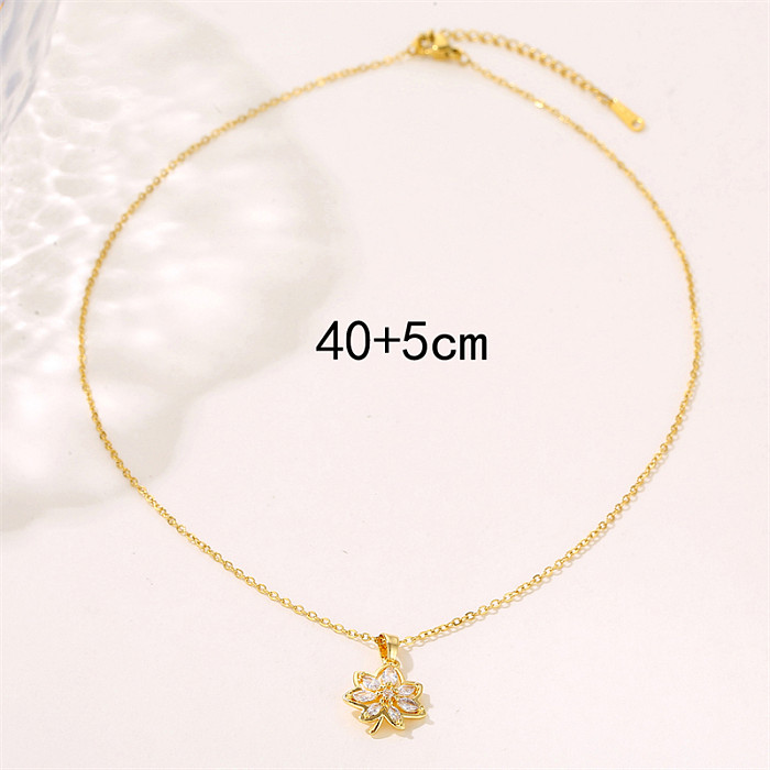 Simple Style Commute Maple Leaf Stainless Steel  Plating Inlay Zircon Pendant Necklace
