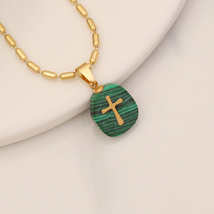 Collier pendentif rétro croix en acier inoxydable, pierre naturelle Turquoise, 1 pièce