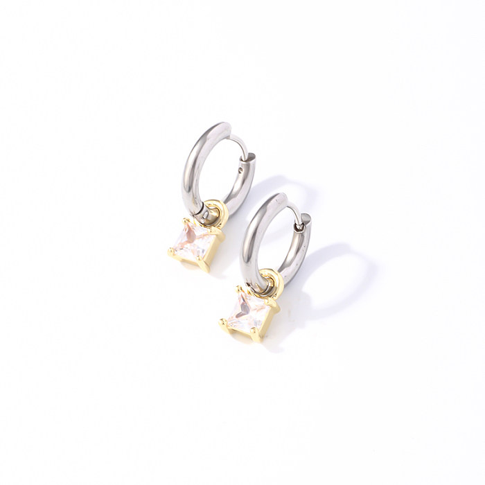 1 Pair Simple Style Shiny Square Plating Inlay Stainless Steel  Zircon Drop Earrings