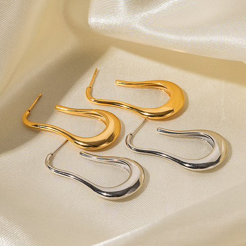 زوج واحد من أقراط الأذن الفنية ذات التصميم البسيط على شكل حرف U والمطلية بقطرات الماء من الفولاذ المقاوم للصدأ ومطلية بالذهب