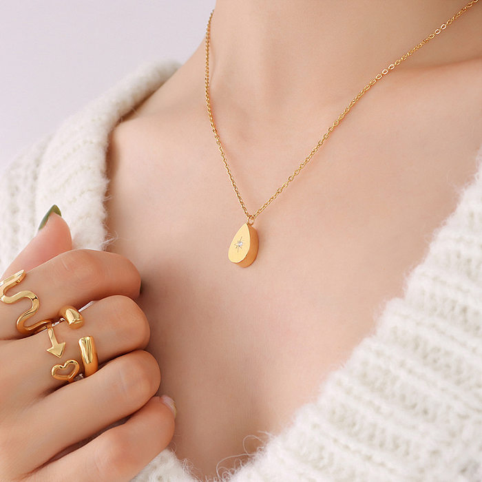 Korean Autumn And Winter New Hao Stone Geometric Pendant Stainless Steel 18k Gold Plated Necklace
