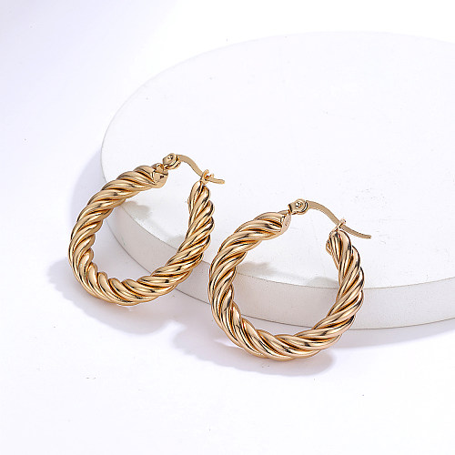 Fashion Simple Stainless Steel  Electroplated 18K Gold Hemp Pattern Earrings