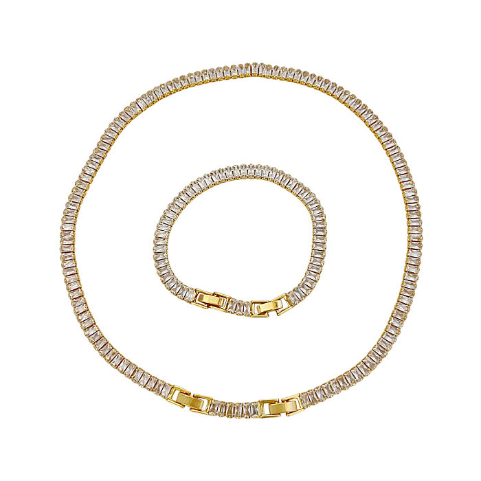 Zirkon-Kettenarmband, Schnalle, Ofen, echtes Gold, galvanisierte Edelstahl-Halskette